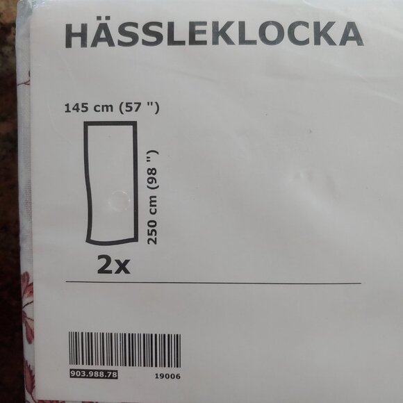 Pr IKEA Hassleklocka Red Floral Sheer Cotton Tie Top Curtain Panels - Picture 7 of 8